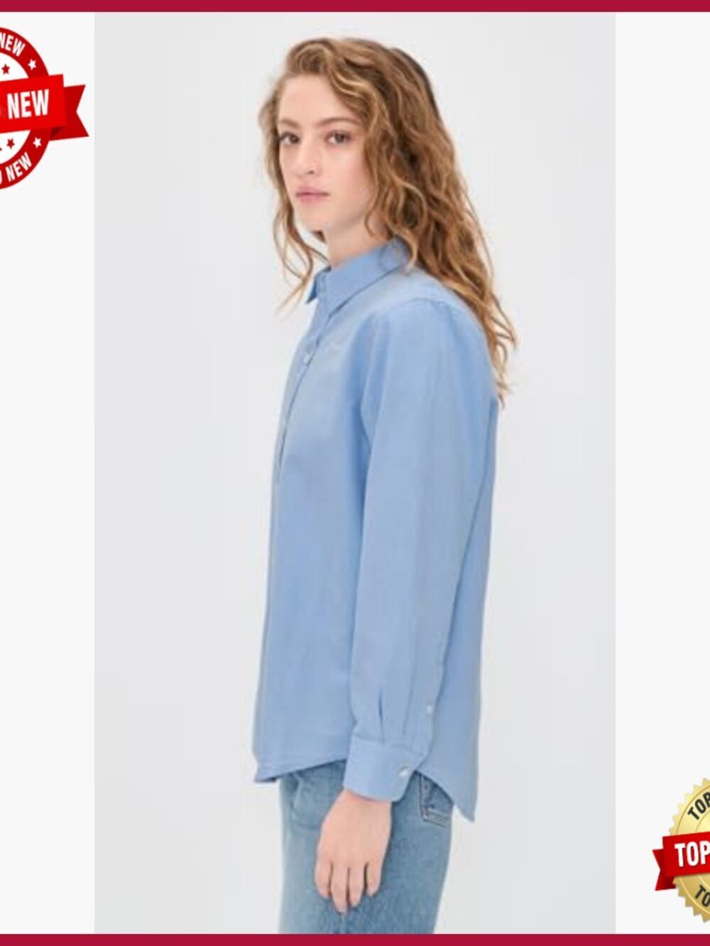 Long Sleeve Button Down Shirt Collared Poplin Cotton Blouse - Picture 4 of 6